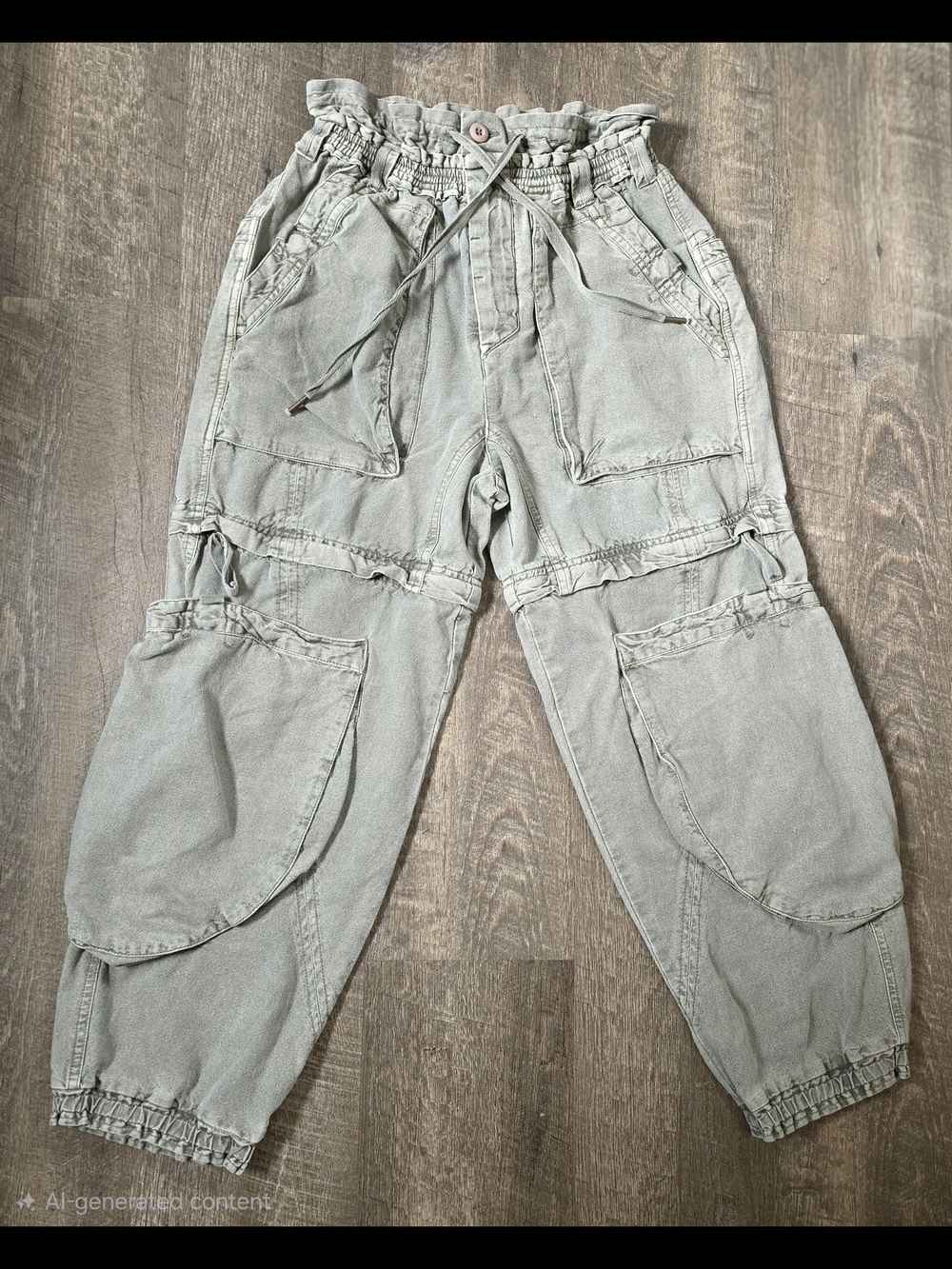Free People Wind Drift Convertible Cargo Pants Women XS Oilve Green Cotton Linen - Picture 6 of 16